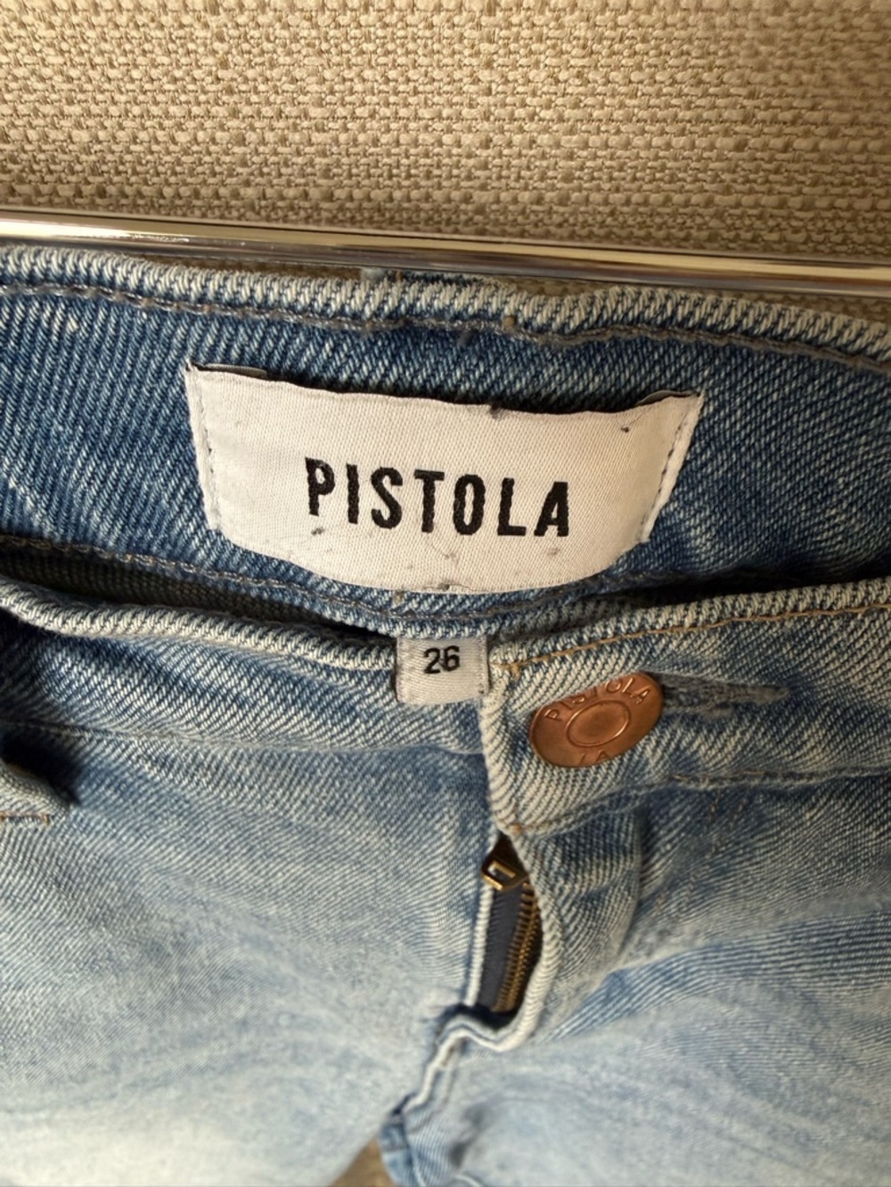 Pistola Light Wash Straight Crop Jeans Size 26 Raw Hem Distressed Ankle - Picture 6 of 9